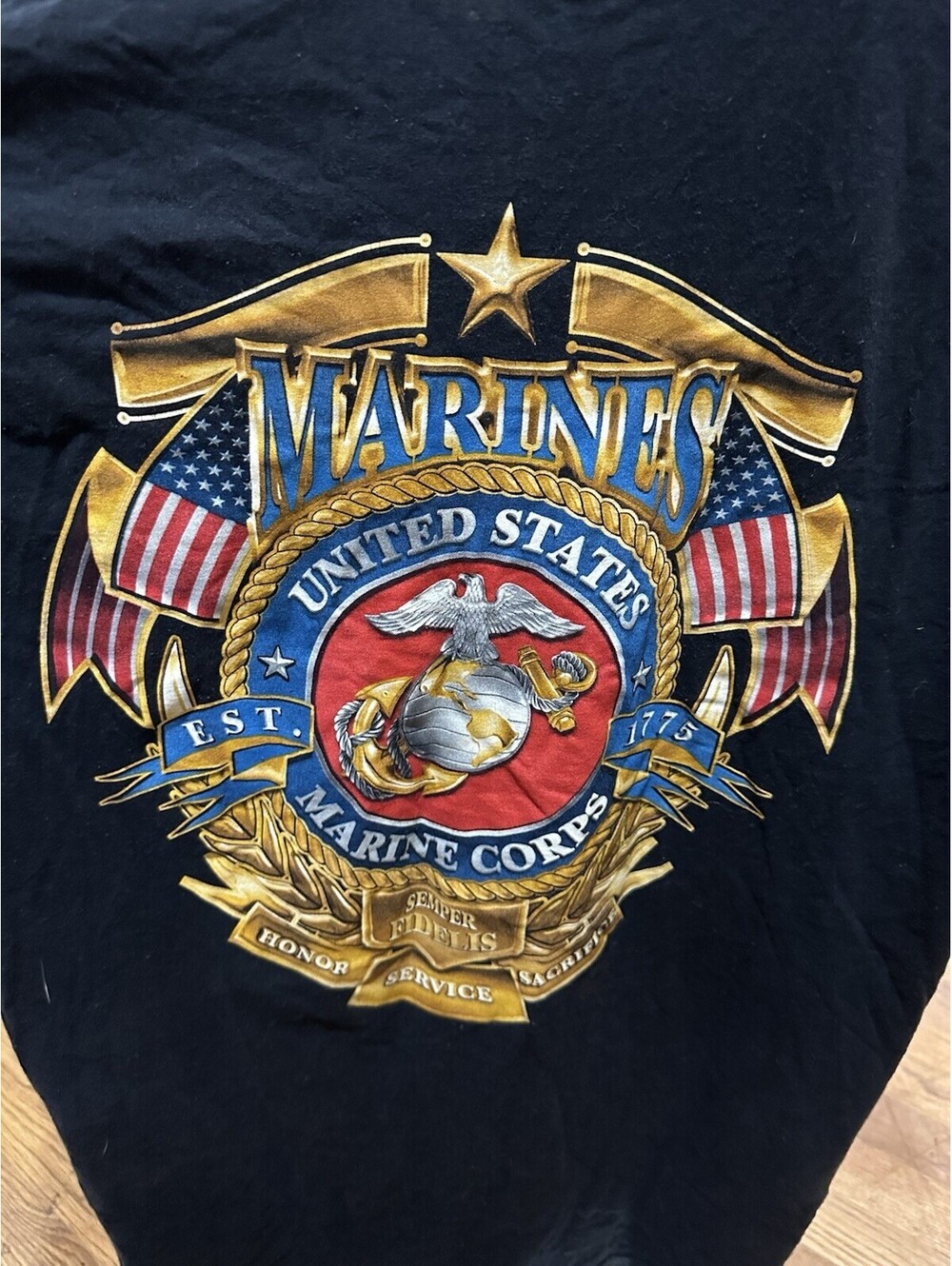 VTG US Marines Semper Fidelis T Shirt XL Fruit Of The Loom Military Back Hit USA